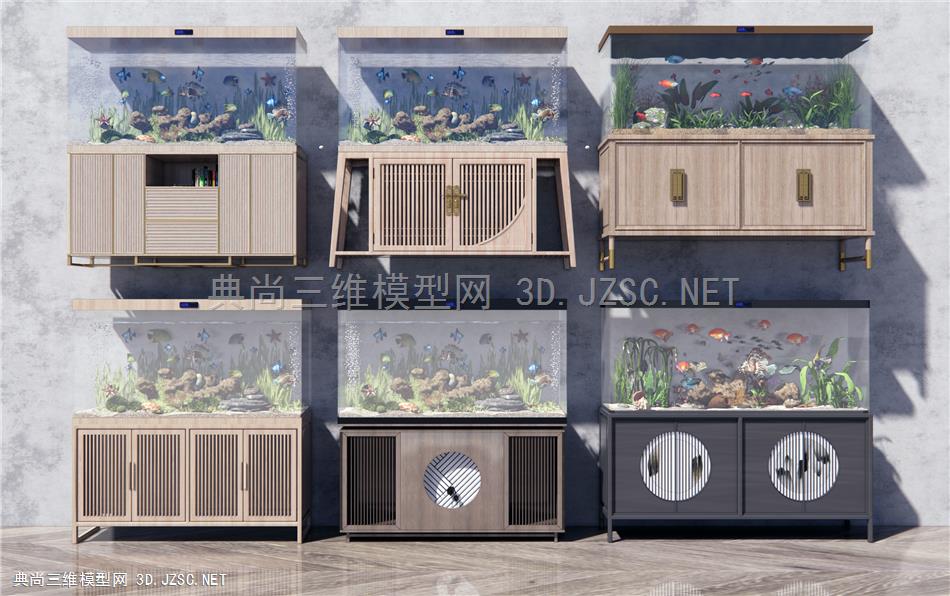 新中式鱼缸 水族箱 观赏鱼 水草 原创