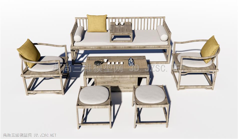 新中式沙发茶几组合 实木沙发 禅意沙发 单人沙发 原创