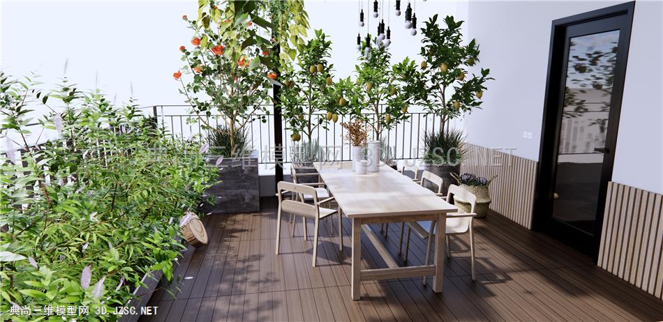 北欧庭院花园景观 花园阳台 户外桌椅沙发 植物盆栽 吊篮绿植 花卉 原创