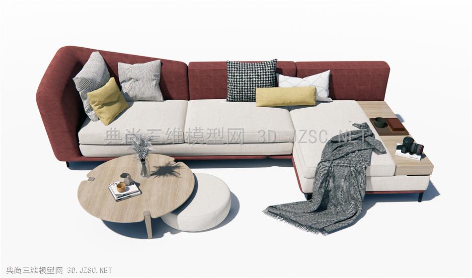 现代转角沙发茶几组合 布艺多人沙发 原创