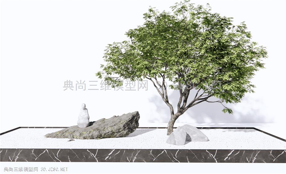 新中式景观树石头景观小品 禅意景观 枯山石 原创