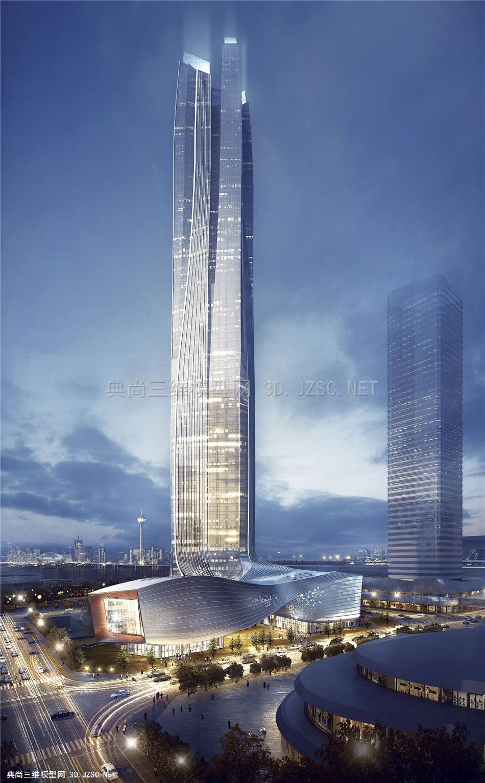 广东珠海横琴国际金融中心 酒店 高层办公SU模型 Aedas
