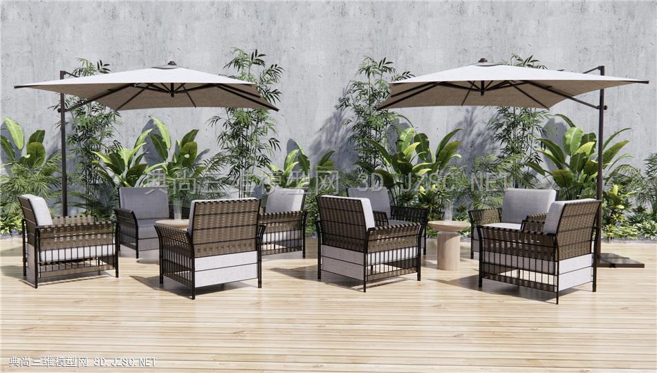 现代户外休闲桌椅 藤编编织户外沙发 户外休闲椅 绿植植物 原创