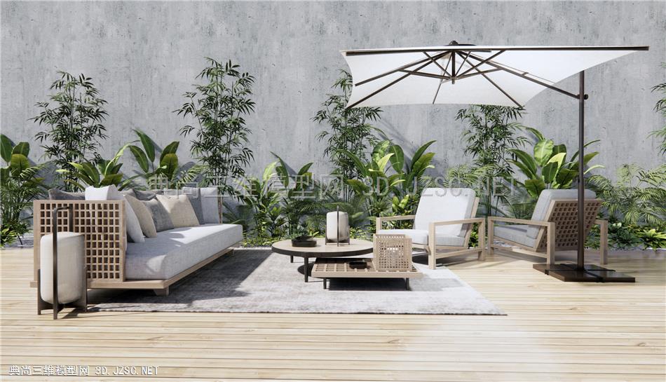 新中式户外沙发 户外休闲椅 景观植物 原创