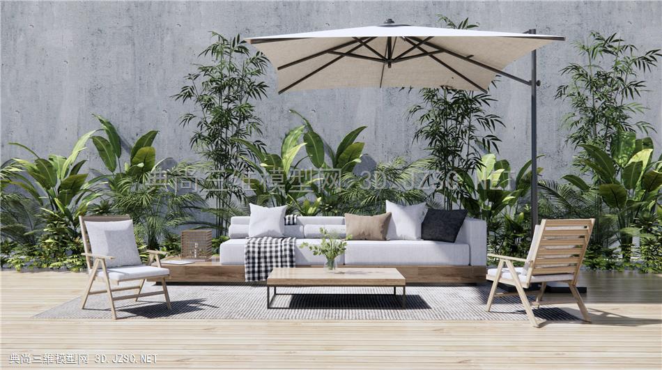 现代户外沙发 休闲桌椅 庭院花园景观 植物景观 原创