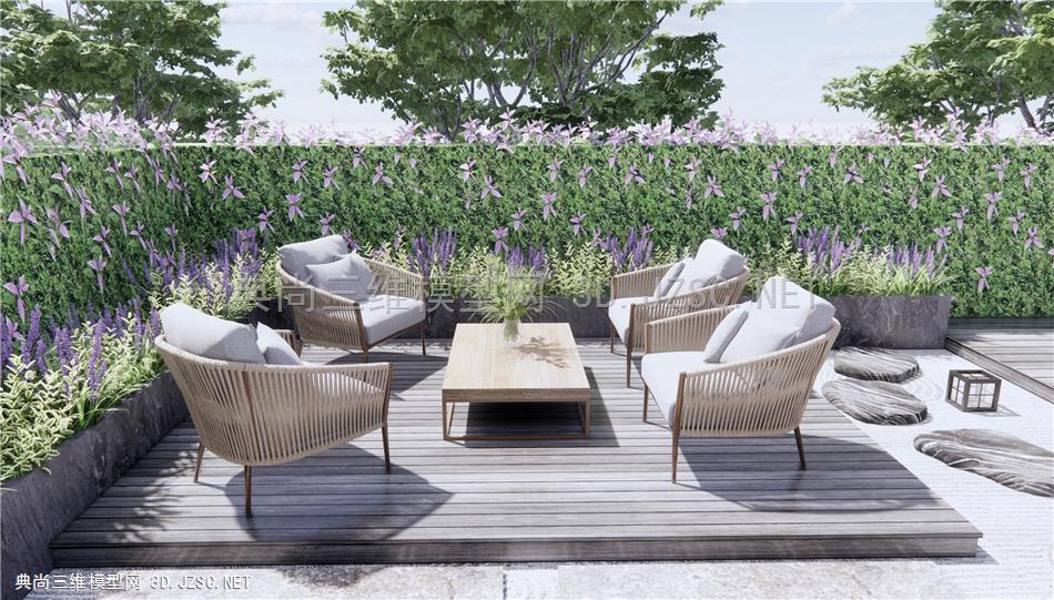现代户外沙发 户外休闲桌椅 植物花草 景观树 原创