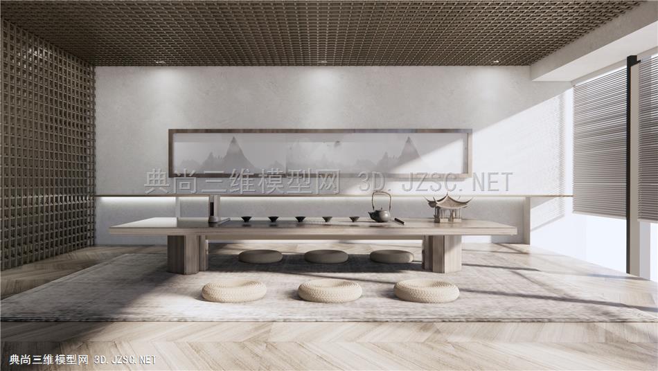 新中式茶室 茶桌椅组合 坐垫蒲团 原创