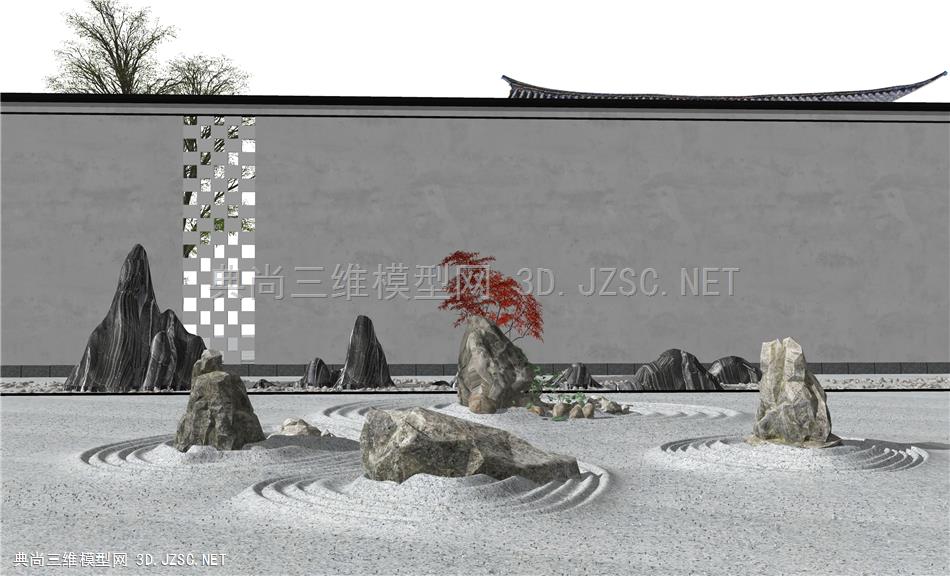 新中式石头假山 枯山石庭院 景墙围墙 原创