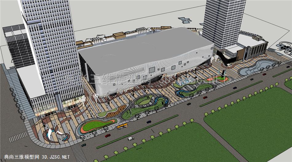 现代 曲面线 商业综合体 前广场小品设施节点景观规划设计 su模型