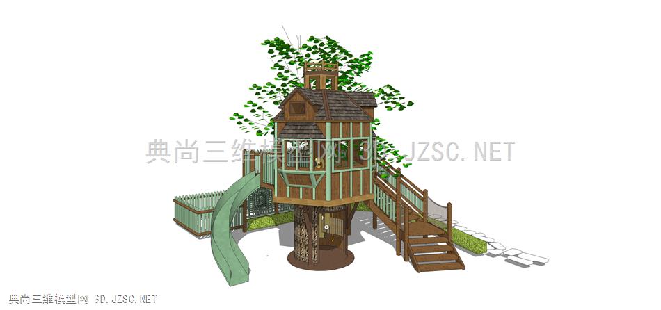 儿童树屋 (7)  森林木屋建筑 建筑  景观小品 景观装置  儿童娱乐场所 滑梯