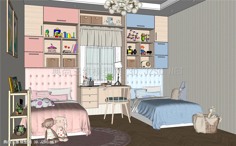 现代双人儿童房 儿童家具 玩具 卧室