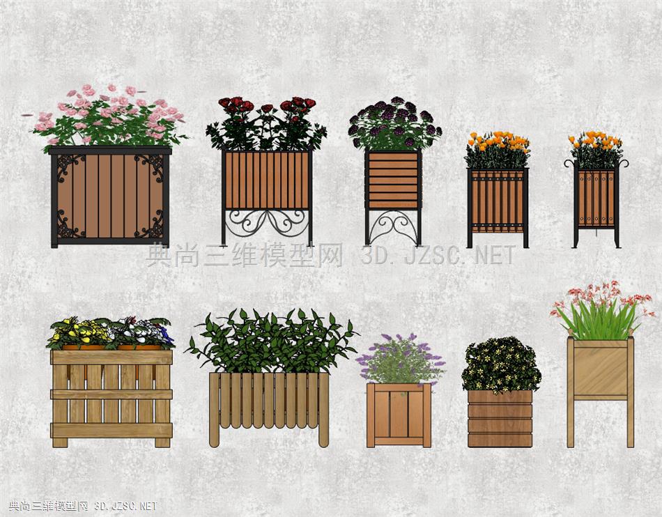 现代室外花箱花槽 盆栽盆景 鲜花植物