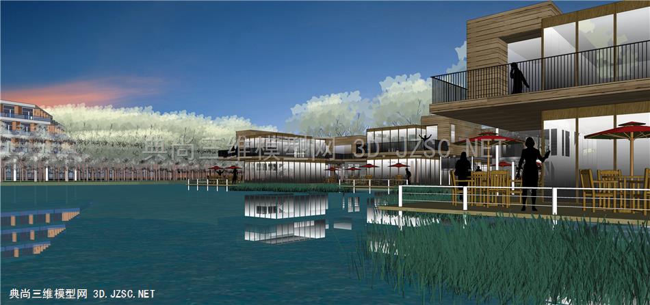 现代亲水滨河酒吧街 (4 规划 建筑   商场 绿化  饭店 餐厅 景观装饰  学校 
