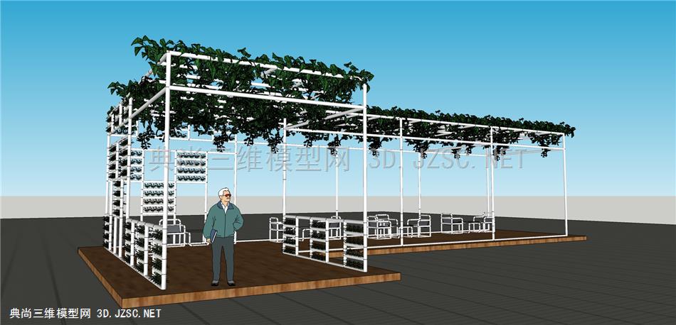 原创创业景观小品pvc植物廊架桌椅su模型一套