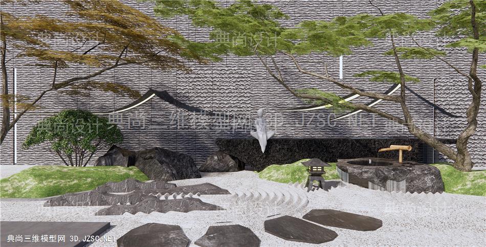 新中式庭院小品 流水小品 景墙 枯山石 石头