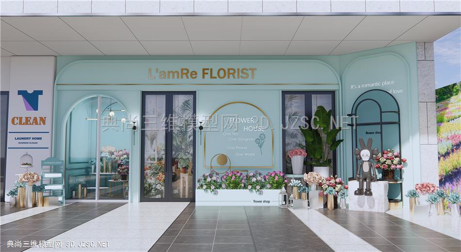 现代花店 店面 门头 花卉植物 橱窗陈设