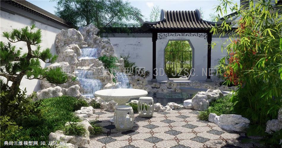 13新中式别墅庭院花园景观