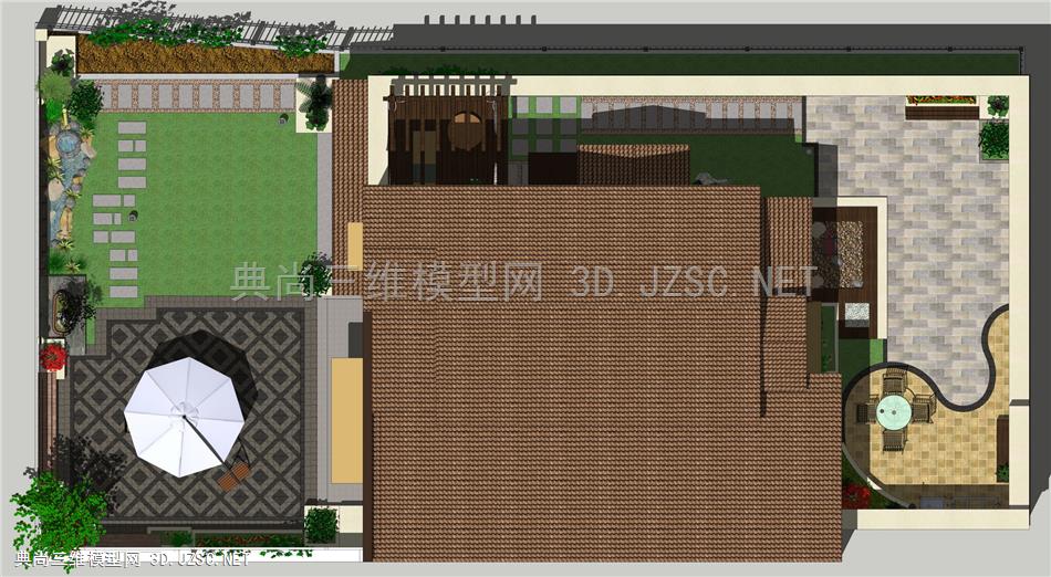 中式别墅花园、民宿景观、庭院景观