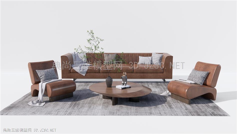 现代皮质沙发茶几组合 单人皮质沙发 休闲椅