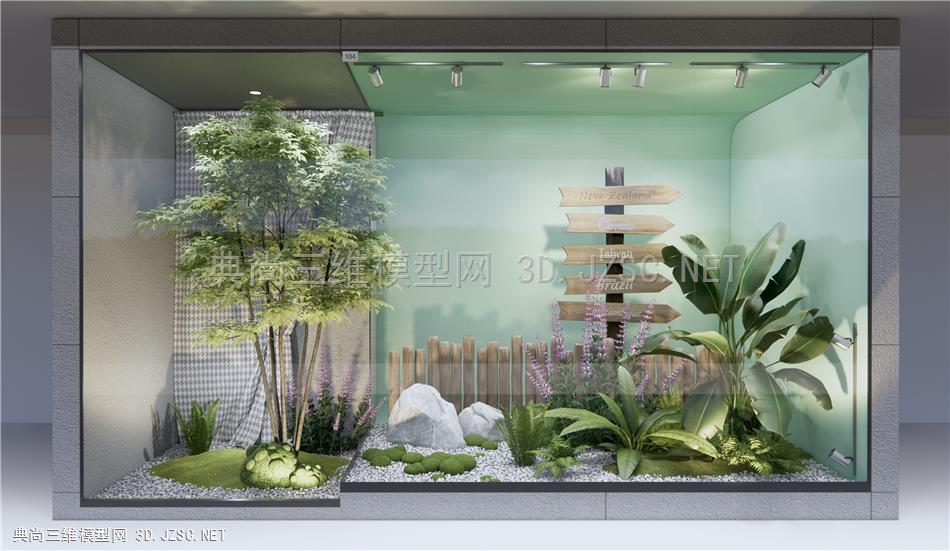 现代橱窗植物景观 庭院小品 橱窗展示 绿植景观 景观树