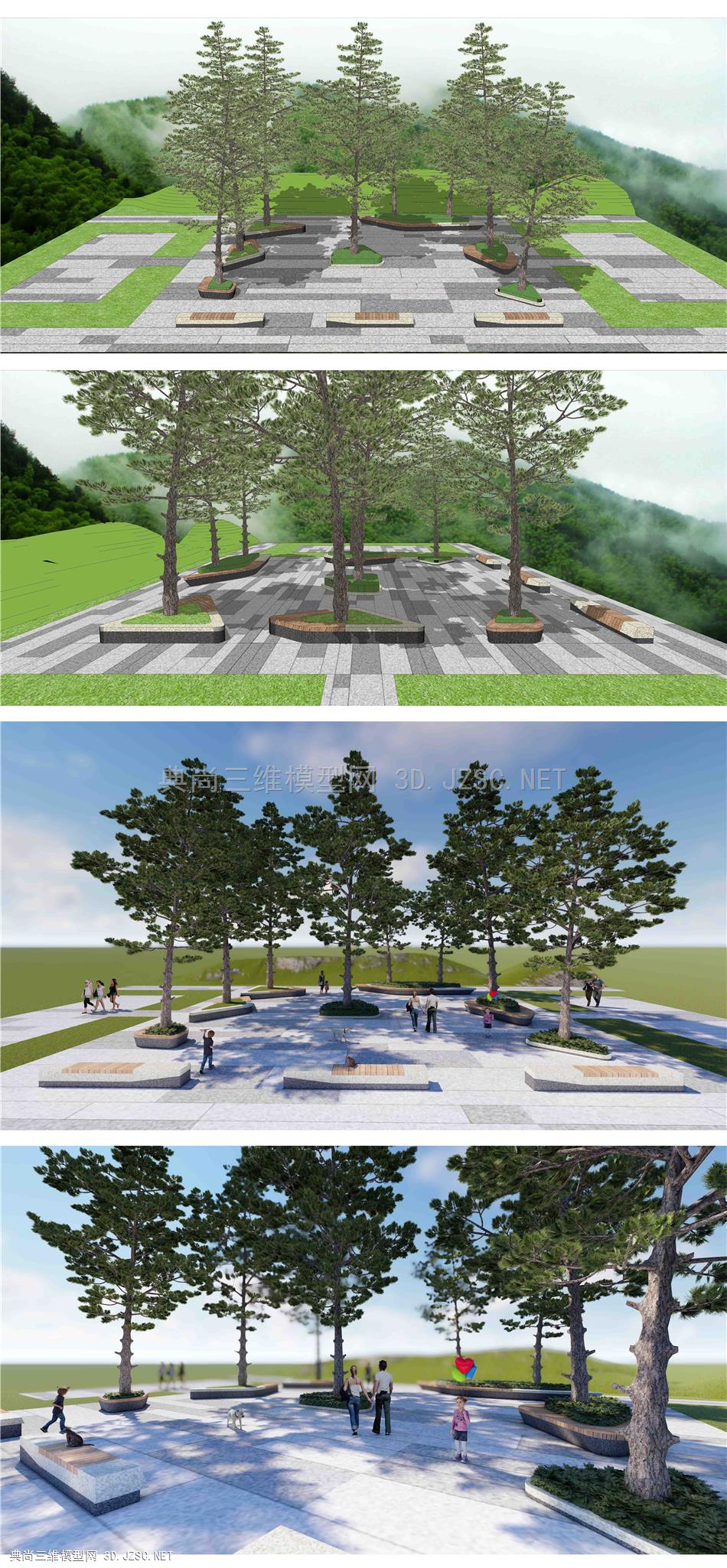 生态休闲广场 现代树池 种植花池坐凳 休息广场 树池广场铺砖景观 林下广场平台 公园景观