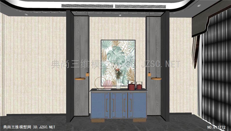 新中式家装玄关模型室内桌柜摆设 (8)