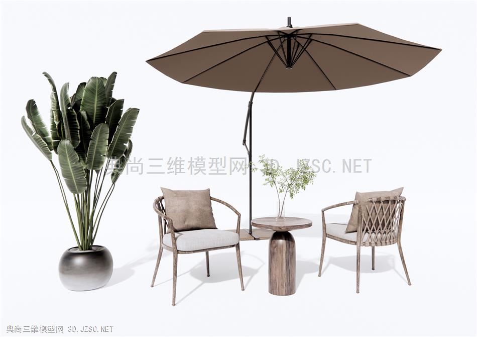 现代户外椅 编织休闲椅 庭院桌椅 圆形边几 绿植盆栽