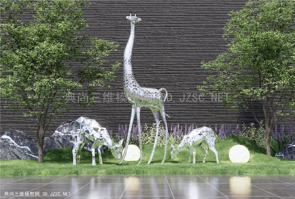 现代景观雕塑小品 长颈鹿 小鹿 月球灯 公园雕塑