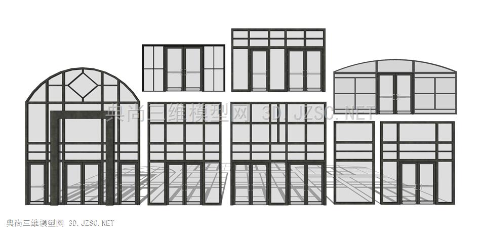 现代商业大门 办公楼大门酒店门 玻璃幕墙 门窗组合 落地门窗