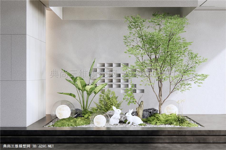 现代庭院景观小品 植物景观 雕塑小品 石头 景观树 灌木