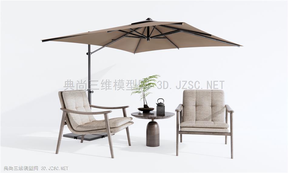 新中式户外椅 休闲桌椅 休闲椅 蕨类盆栽