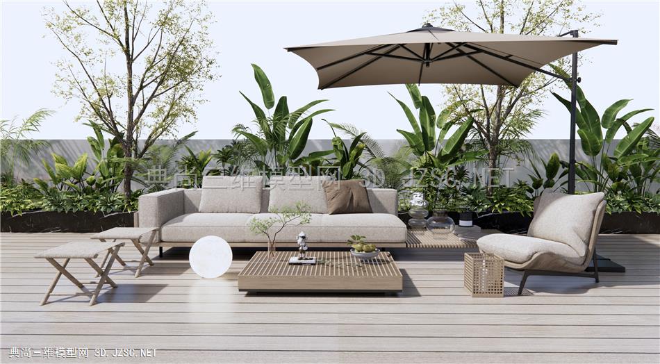 现代户外沙发 庭院休闲沙发 休闲椅 灌木绿植 户外植物