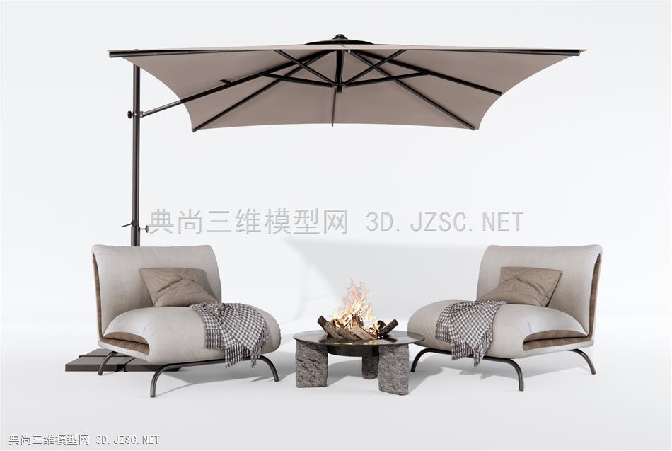 现代户外休闲椅 单人沙发 庭院户外椅 火炉 太阳伞