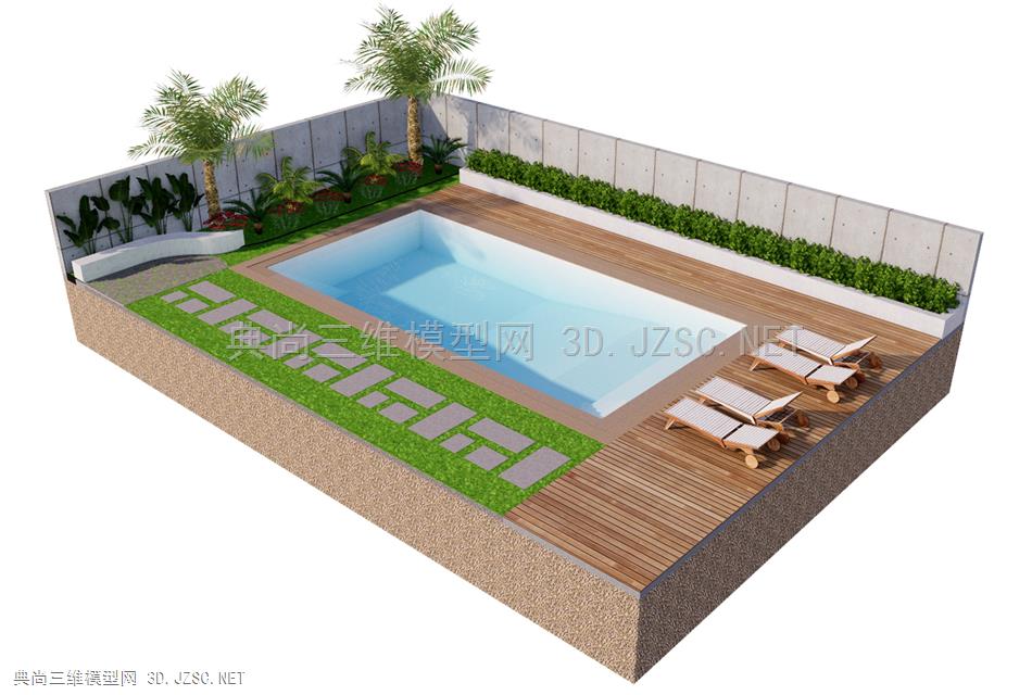 现代户外休闲泳池 庭院景观 植物景观 户外椅