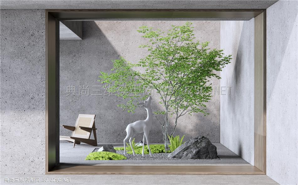 现代庭院景观小品 景观石 石头 中庭景观 植物景观小品 苔藓微地形