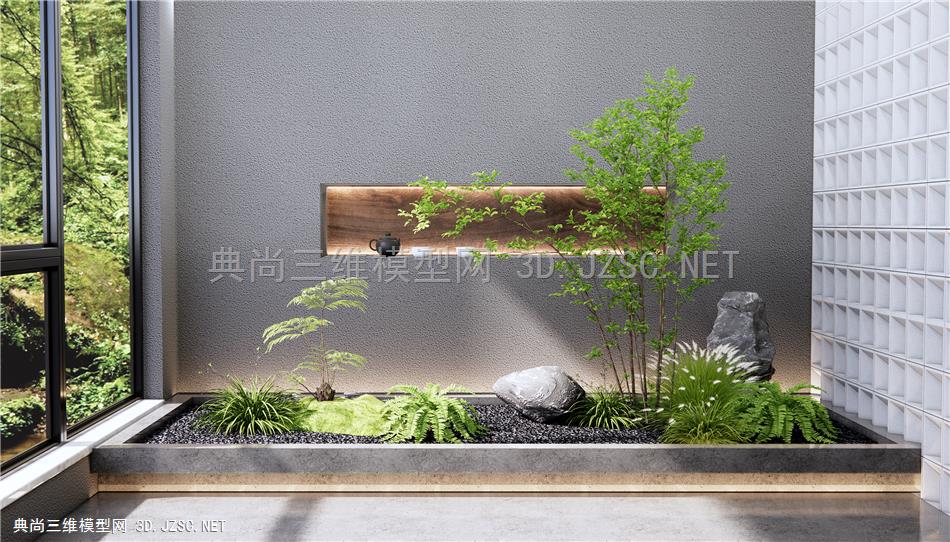 现代植物景观造景 景观石头 植物堆 灌木 蕨类植物 乔木 室内造景1