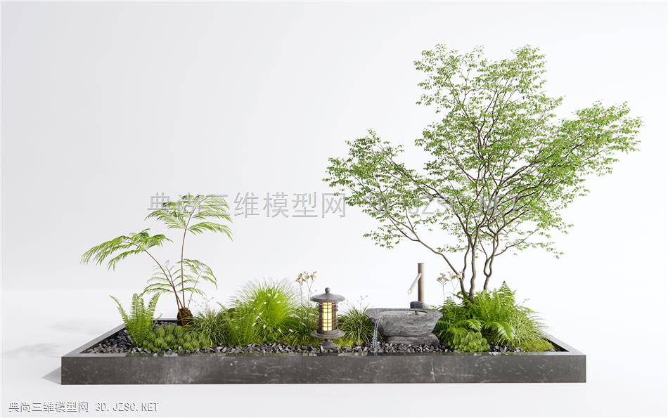 现代植物堆景观 蕨类植物 苔藓 石头 灌木绿植 景观树1