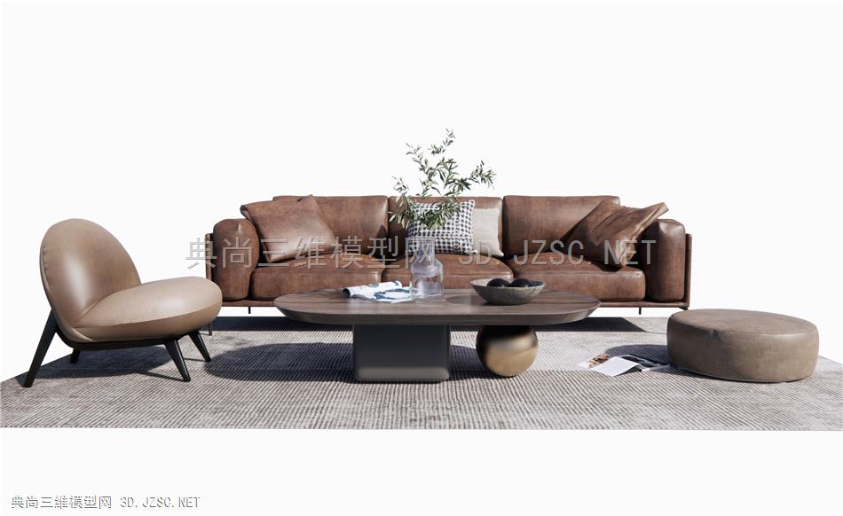 现代沙发茶几组合 皮质沙发 单人休闲椅1