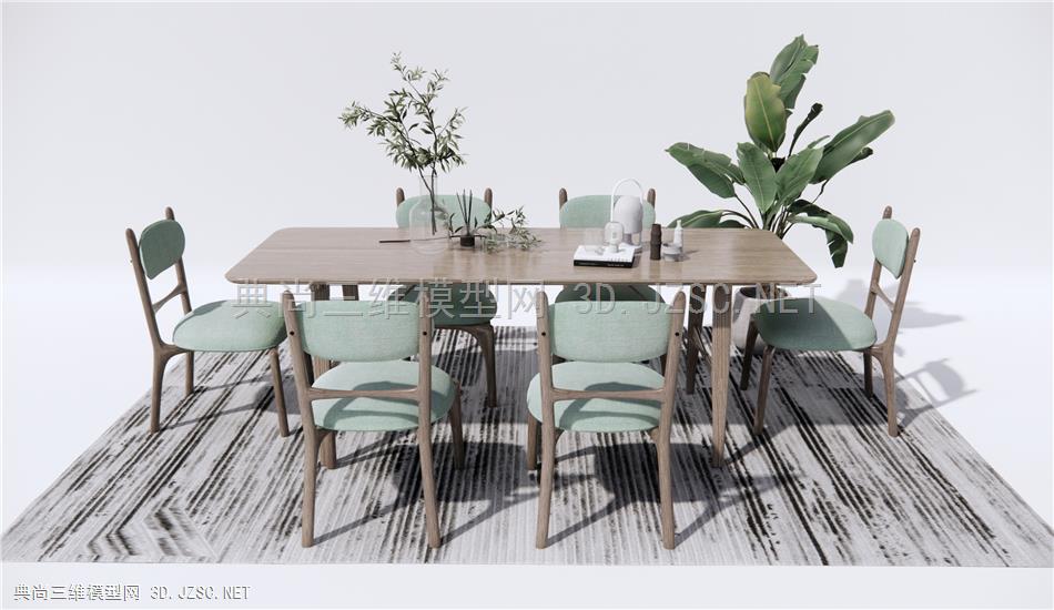 现代风格餐桌椅 休闲椅 芭蕉植物盆栽1
