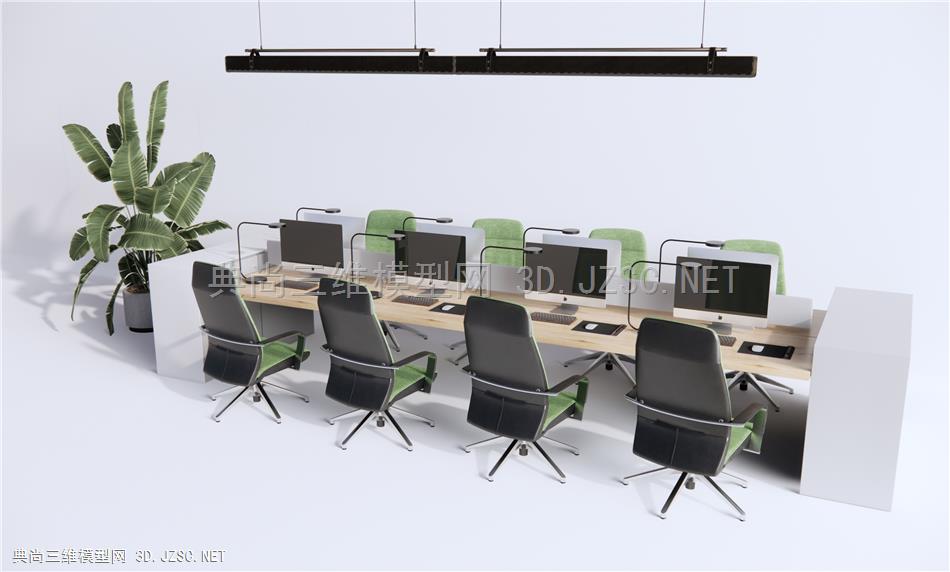 现代办公桌椅 办公椅 电脑 室内植物盆栽1