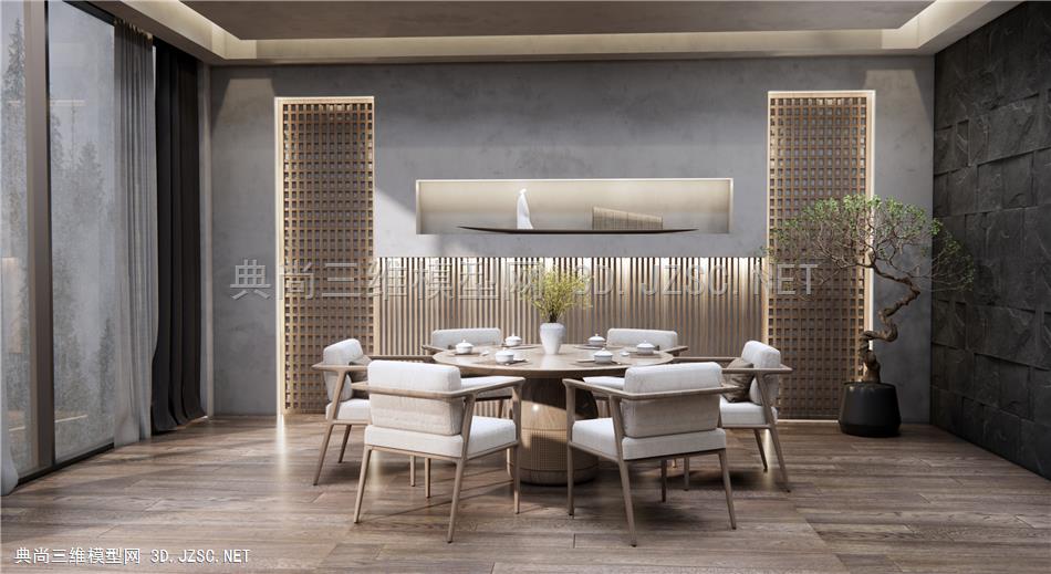 新中式家居餐厅 餐桌椅 休闲椅1