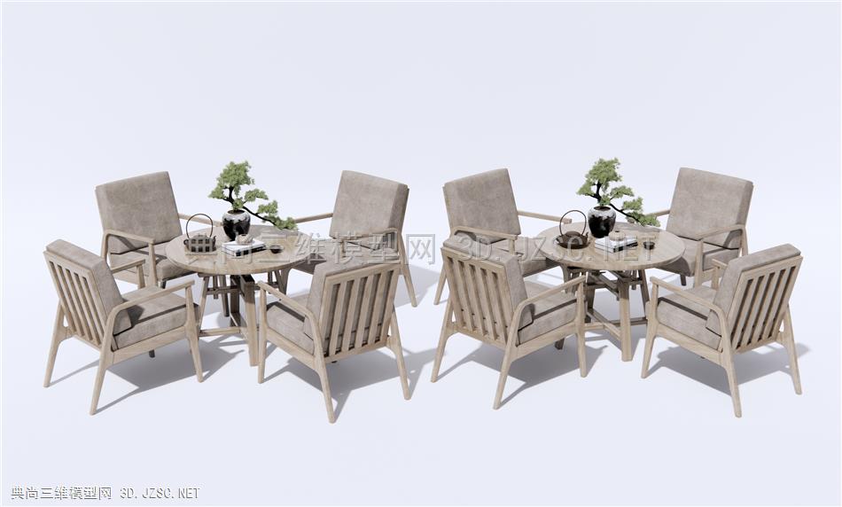 新中式休闲桌椅 洽谈桌椅 餐桌椅 单人沙发1
