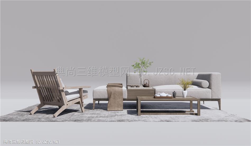 新中式沙发茶几组合 单人沙发 多人沙发 躺椅1