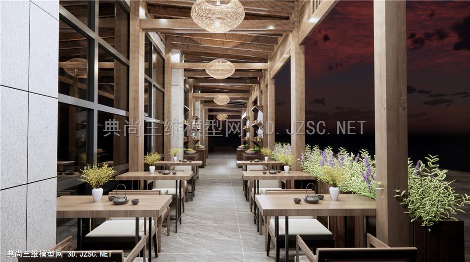 新中式中餐厅 火锅店 茶桌 茶馆 餐桌椅1