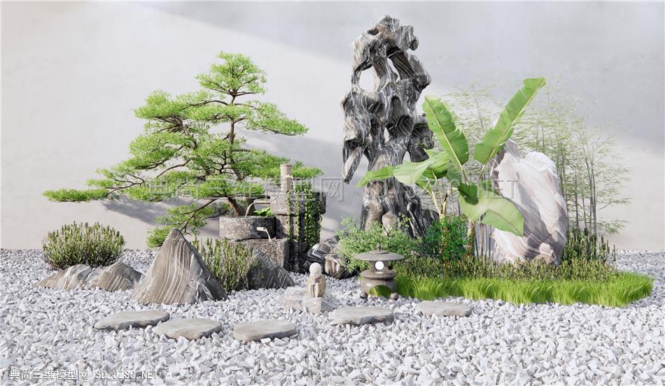 新中式枯山石庭院景观 假山石头 禅意小品1