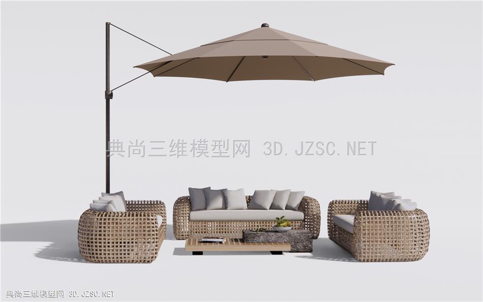 现代竹编户外沙发 庭院沙发 休闲沙发 太阳伞1