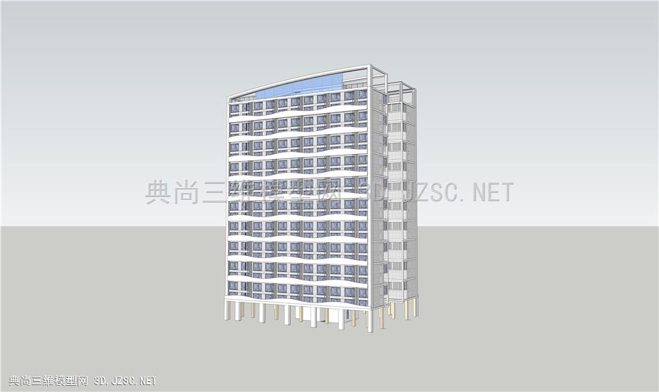 工字型楼多层办公楼11层热带风格弧形元素商住楼