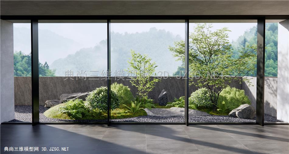 现代阳台景观造景 庭院小品 植物堆 石头 植物造景