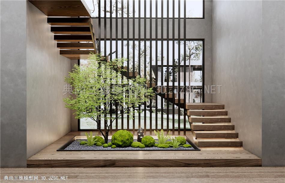 现代楼梯间 植物景观造景 苔藓 乔木 蕨类植物1