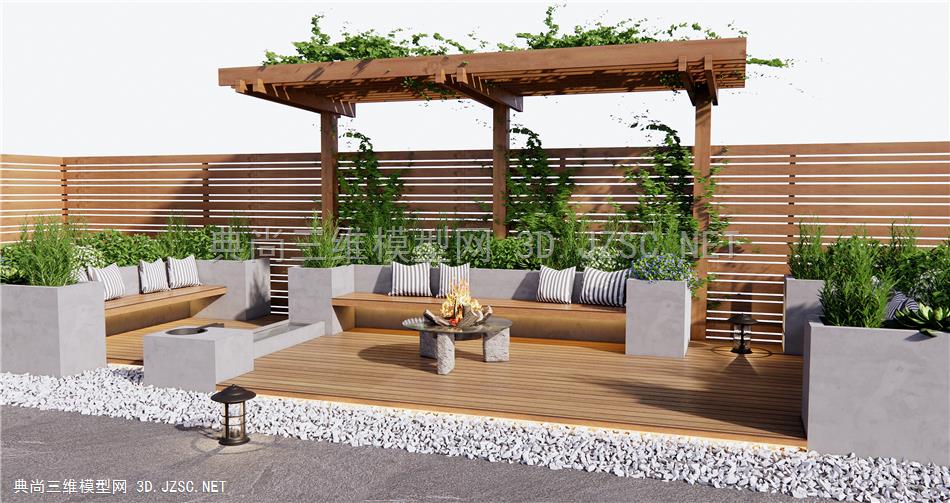 现代屋顶花园 露台景观 植物堆 花架 景观座椅